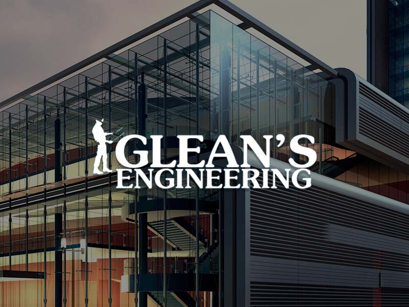 Glean's Construction & Engineering Ltd Logo over the architectural design of a building