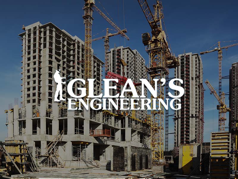 Glean's Construction & Engineering Ltd Logo over the building construction site